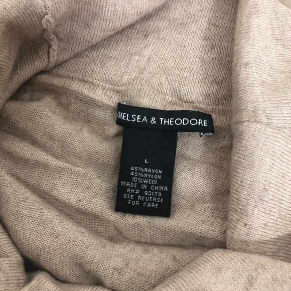 Chelsea & Theodore wool blend beige tan fringe turtleneck light sweater large - Picture 2 of 2
